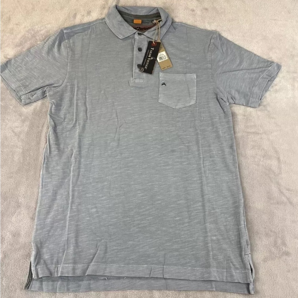 Tailor Vintage Shirt Mens Blue short sleeve stretch 3 button polo size small